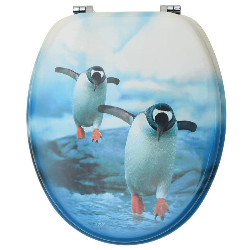 WC Toalettsete med lokk MDF pingvindesign