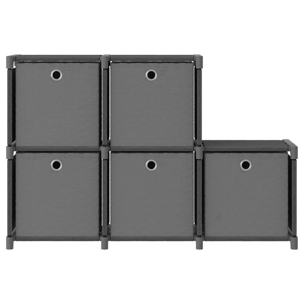 Displayhylle med 5 kuber og bokser grå 103x30x72,5 cm stoff