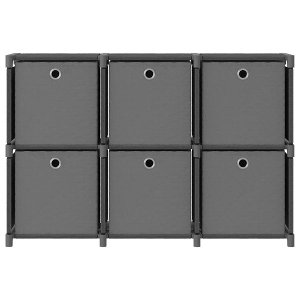 Displayhylle med 6 kuber og bokser grå 103x30x72,5 cm stoff