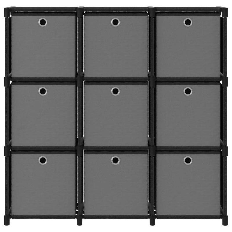 Displayhylle med 9 kuber og bokser svart 103x30x107,5 cm stoff
