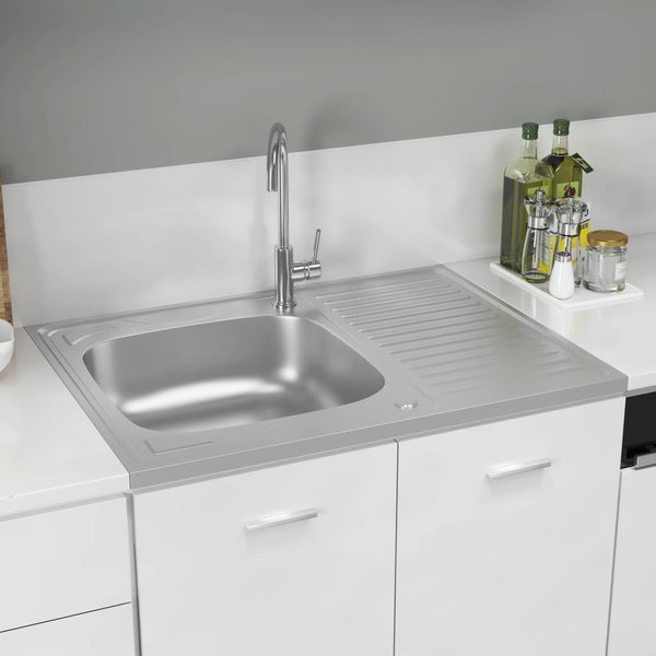 Kjøkkenvask med avrenning rustfritt stål 800x600x155 mm sølv