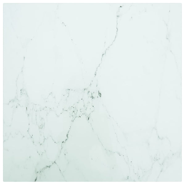 Bordplate hvit 50x50 cm 6 mm herdet glass med marmor design