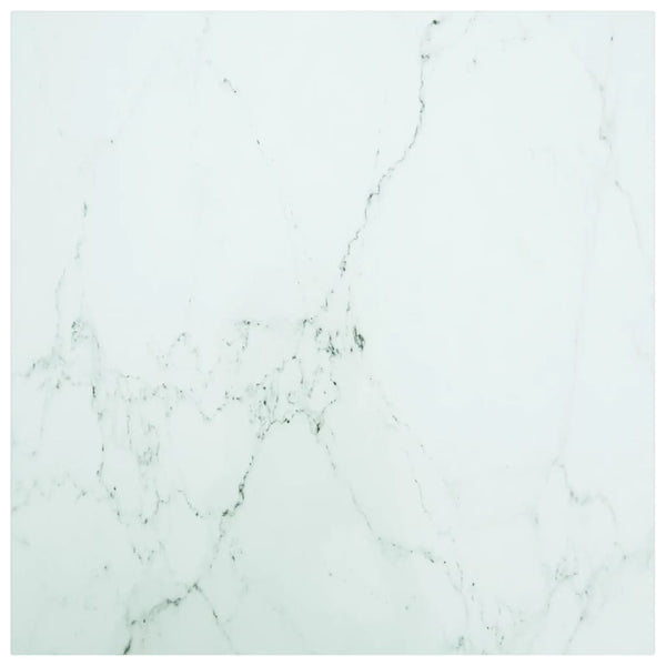 Bordplate hvit 70x70 cm 6 mm herdet glass med marmor design