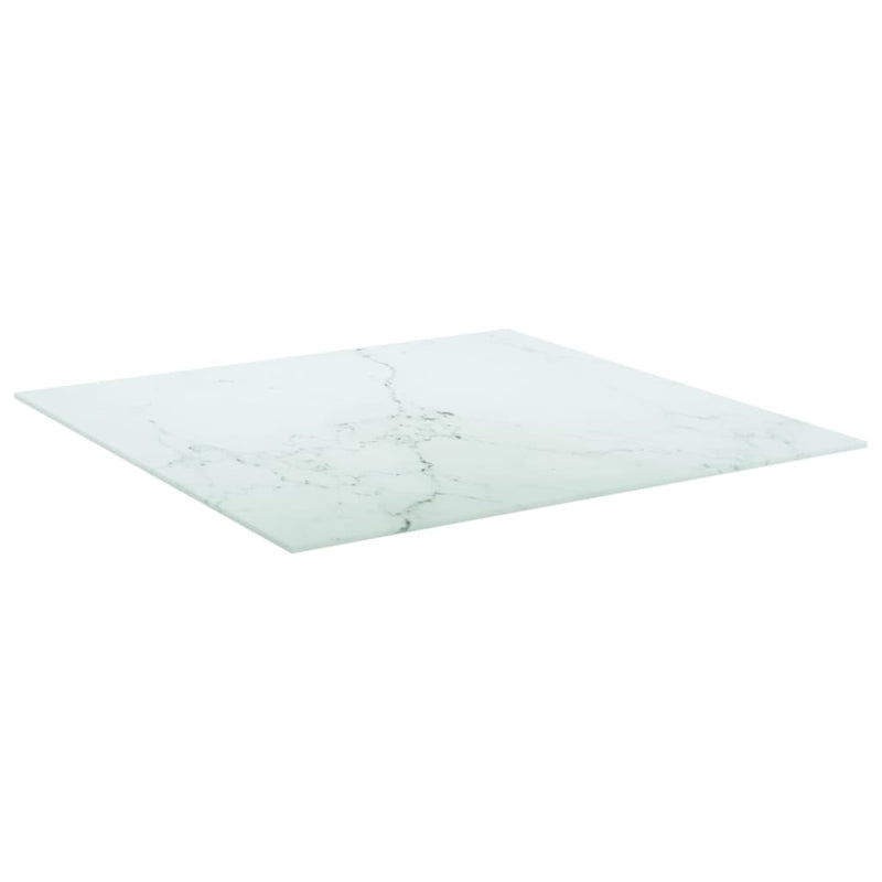 Bordplate hvit 70x70 cm 6 mm herdet glass med marmor design