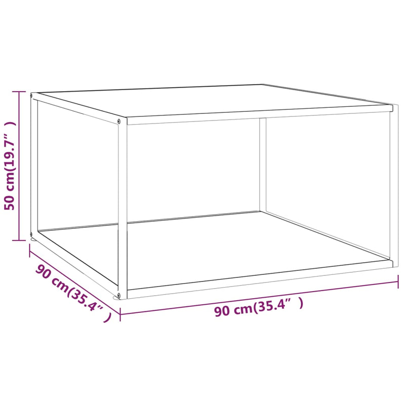 Salongbord svart med hvitt marmorglass 90x90x50 cm