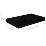 Flytende vegghyller 2 stk høyglans svart 40x23x3,8 cm MDF