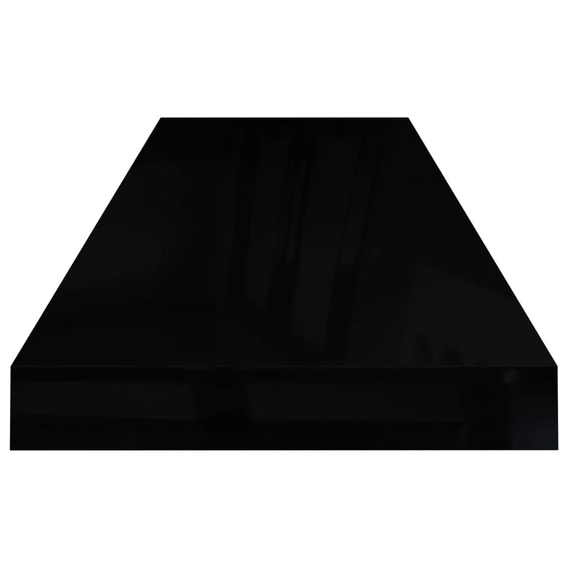 Flytende vegghyller 2 stk høyglans svart 80x23,5x3,8 cm MDF