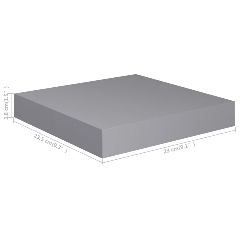Flytende vegghylle grå 23x23,5x3,8 cm MDF