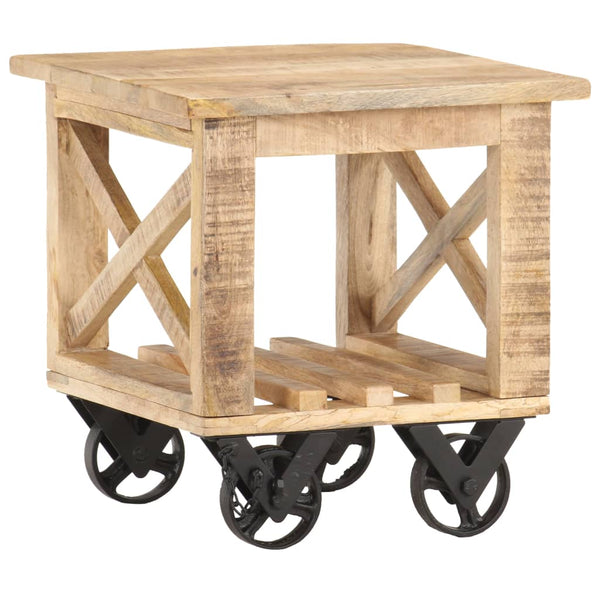 Sidebord med hjul 40x40x42 cm grovt mangotre