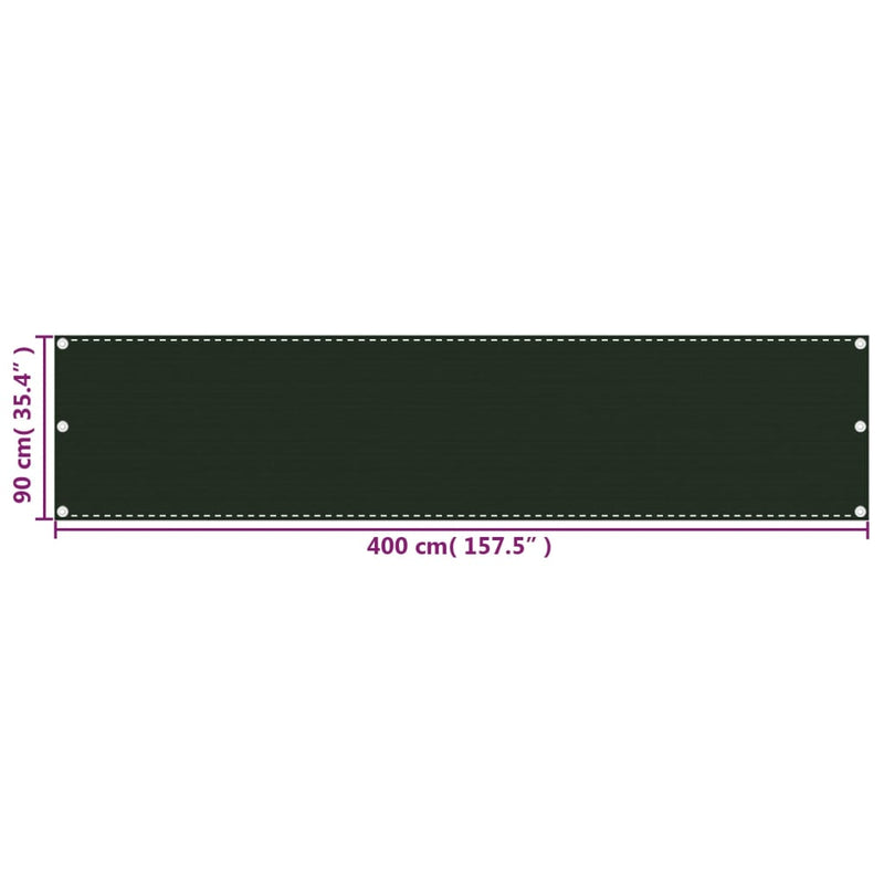 Balkongskjerm mørkegrønn 90x400 cm HDPE
