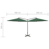Dobbel parasoll med stålstolpe grønn 600 cm