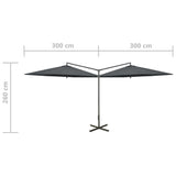 Dobbel parasoll med stålstolpe antrasitt 600 cm