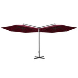 Dobbel parasoll med stålstolpe vinrød 600 cm