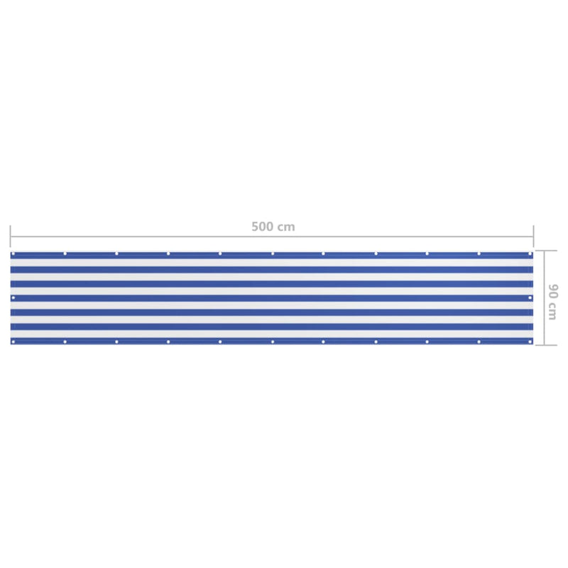 Balkongskjerm hvit og blå 90x500 cm oxfordstoff