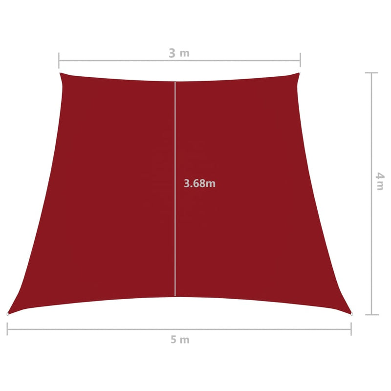 Solseil oxfordstoff trapesformet 3/5x4 m rød