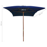 Utendørs parasoll med trestang svart 200x300 cm