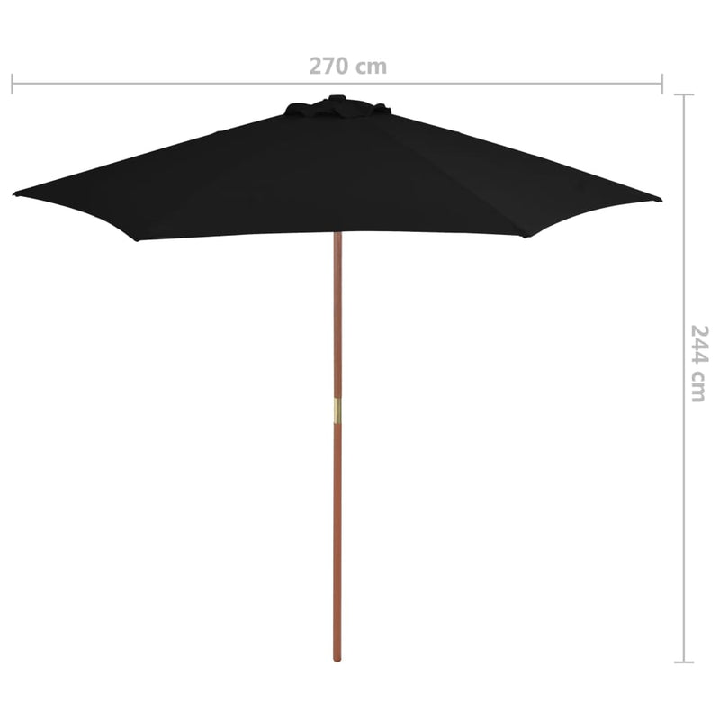 Parasoll med trestang svart 270 cm