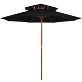 Dobbel parasoll med trestang 270 cm svart