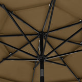 Parasoll med aluminiumsstang 3 nivåer 3 m gråbrun