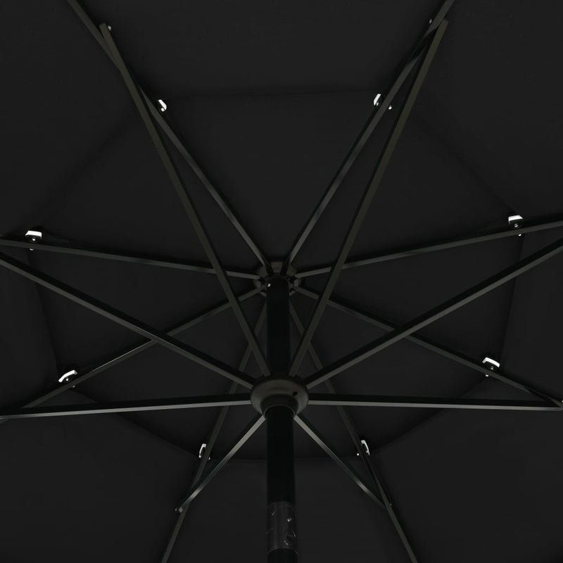 Parasoll med aluminiumsstang 3 nivåer 3,5 m svart