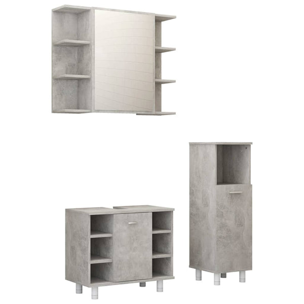 Baderomsmøbler 3 deler betonggrå sponplate