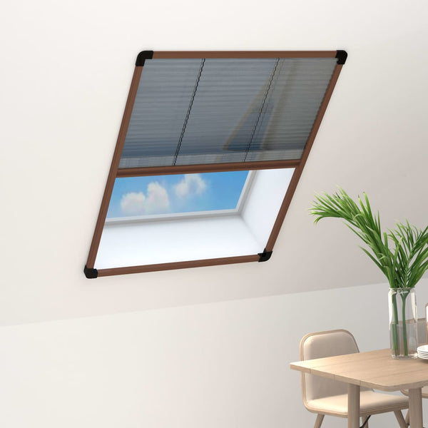 Plissert insektskjerm for vindu aluminium brun 80x100 cm