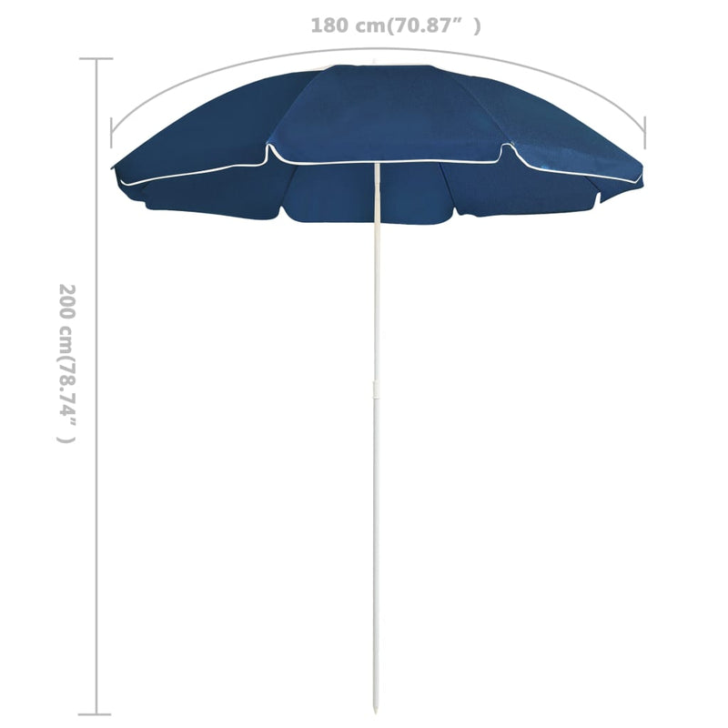 Utendørs parasoll med stålstang blå 180 cm