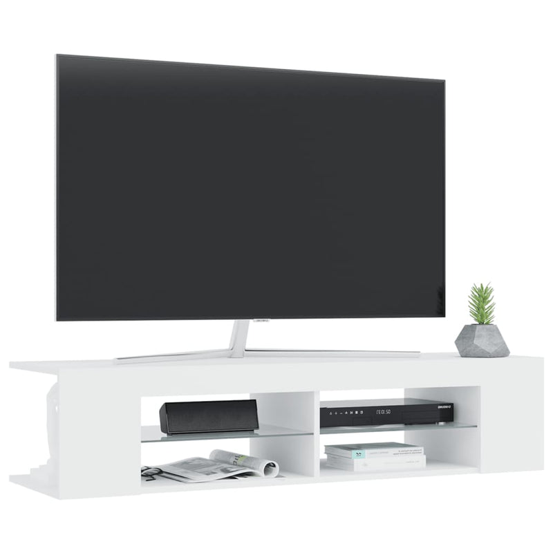 TV-benk med LED-lys hvit 135x39x30 cm