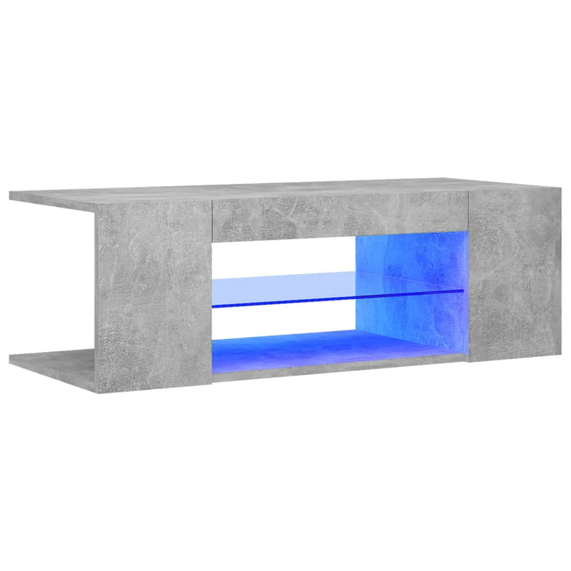 TV-benk med LED-lys betonggrå 90x39x30 cm