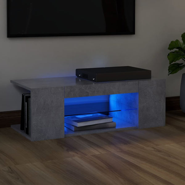 TV-benk med LED-lys betonggrå 90x39x30 cm