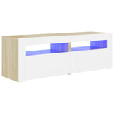 TV-benk med LED-lys hvit og sonoma eik 120x35x40 cm