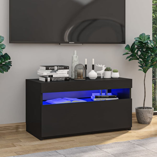 TV-benk med LED-lys svart 75x35x40 cm
