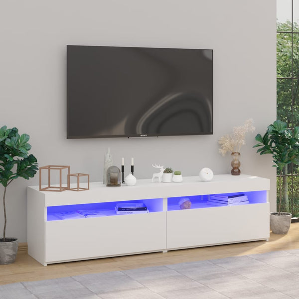 TV-benker 2 stk med LED-lys høyglans hvit 75x35x40 cm