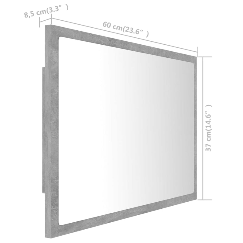 LED-badespeil betonggrå 60x8,5x37 cm akryl