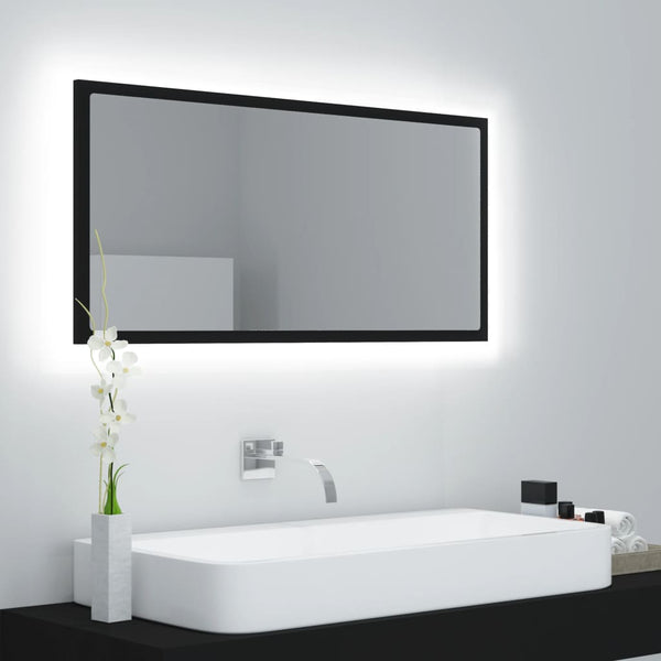 LED Baderomsspeil 90x8,5x37 cm sponplate svart