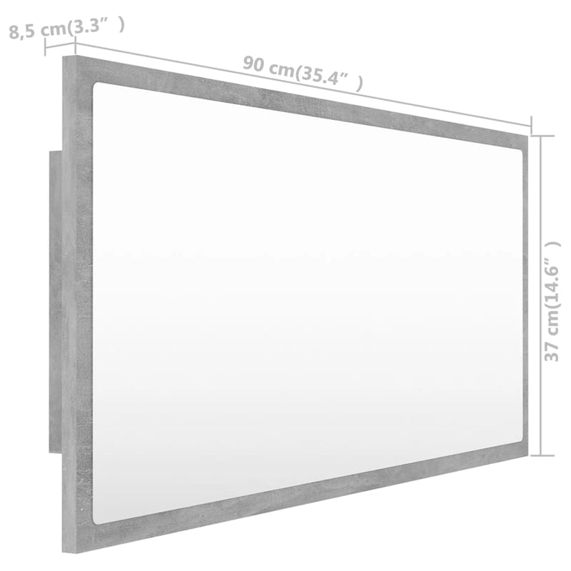 LED Baderomsspeil 90x8,5x37 cm sponplate betonggrå