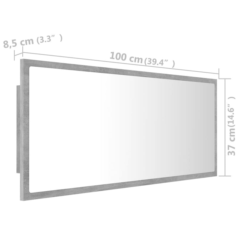 Baderomsspeil LED 100x8,5x37 cm sponplate betonggrå