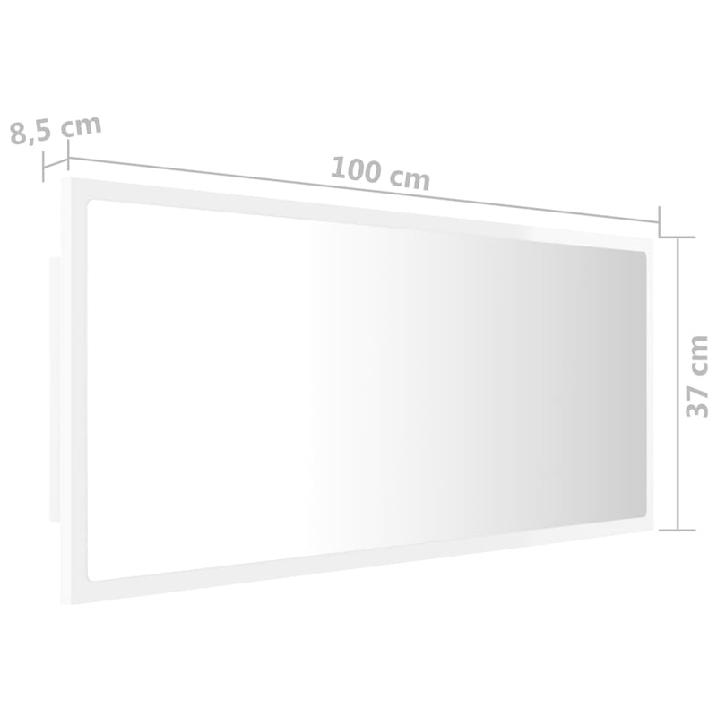 Baderomsspeil LED 100x8,5x37 cm sponplate høyglans hvit