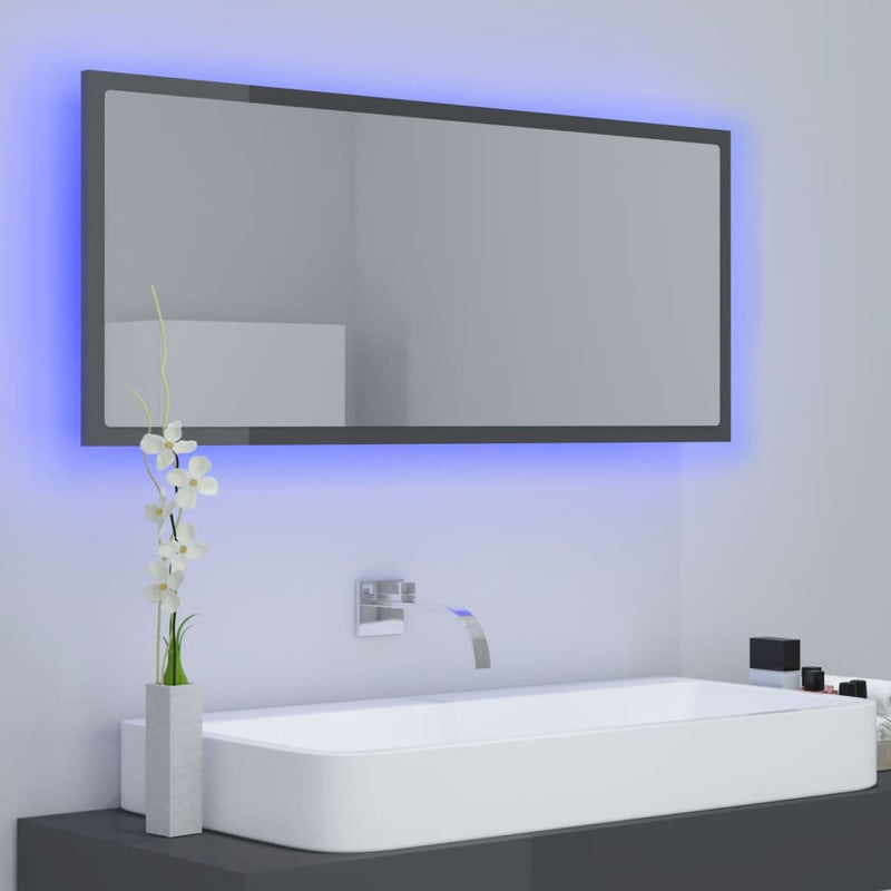 Baderomsspeil LED 100x8,5x37 cm sponplate høyglans grå