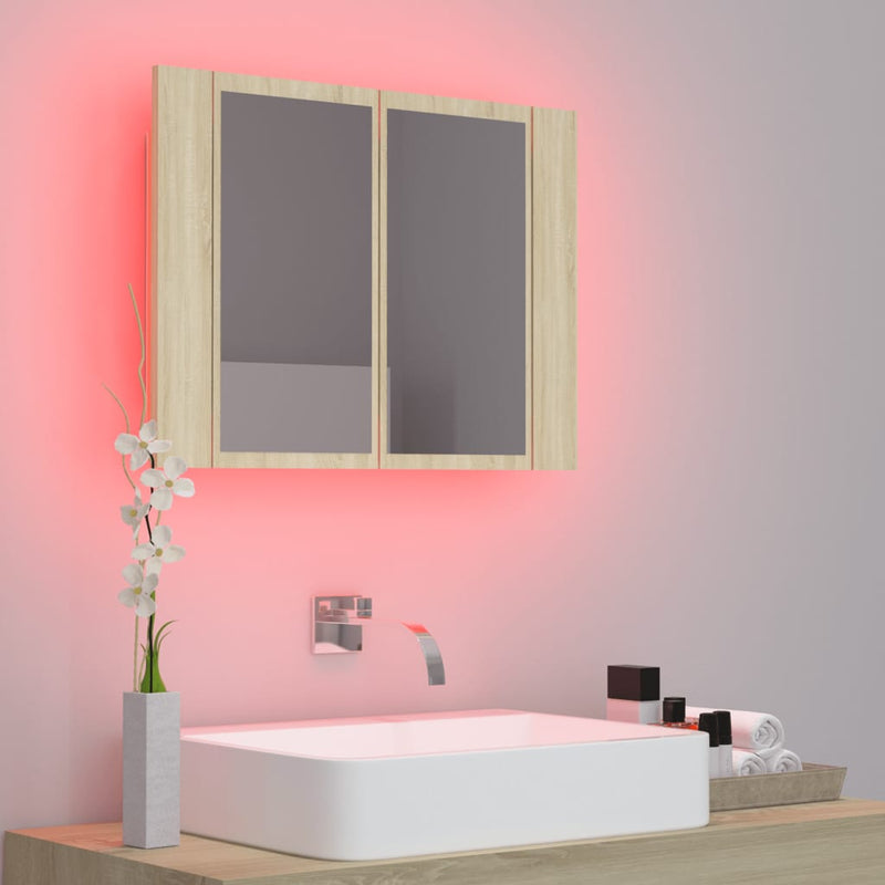 LED-speilskap til baderom sonoma eik 60x12x45 cm