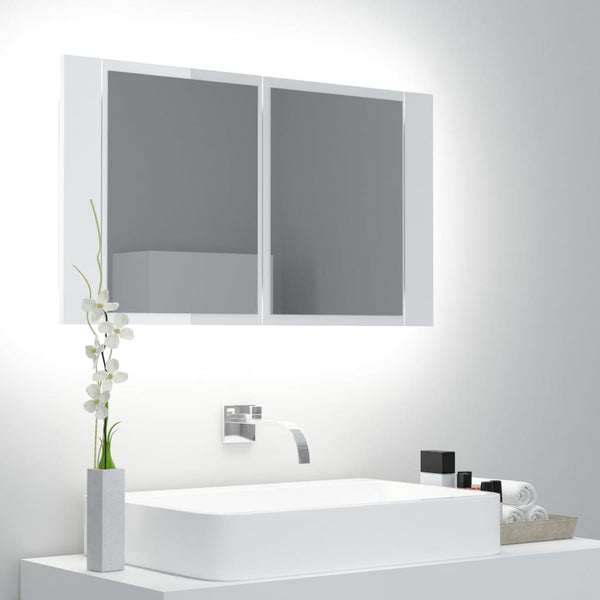 LED-speilskap til baderom høyglans hvit 80x12x45 cm