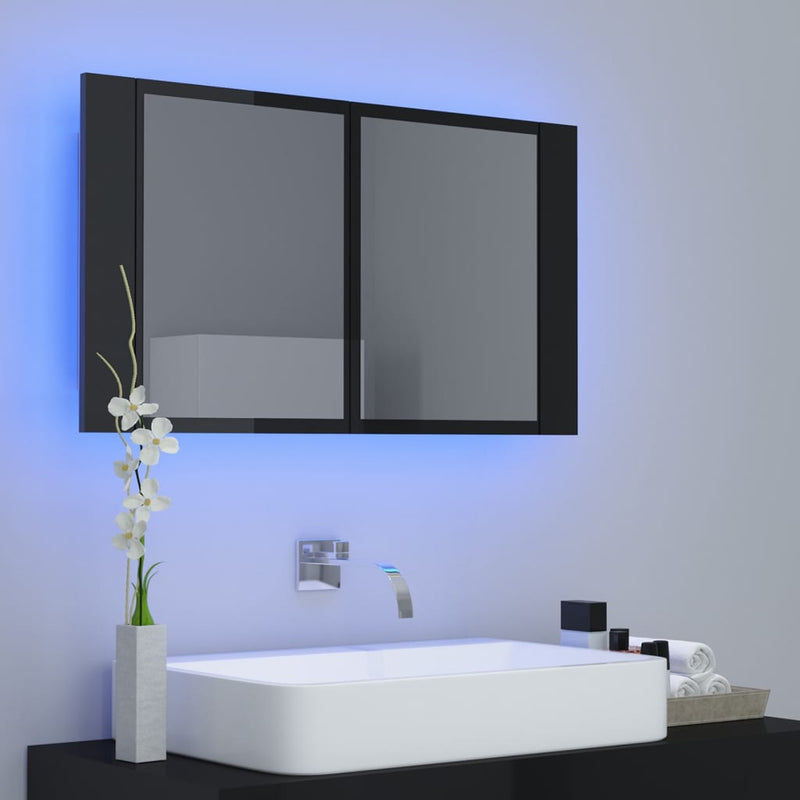 LED-speilskap til baderom høyglans svart 80x12x45 cm