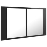 LED-speilskap til baderom høyglans svart 80x12x45 cm