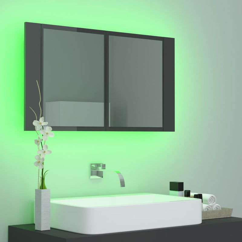 LED-speilskap til baderom høyglans grå 80x12x45 cm