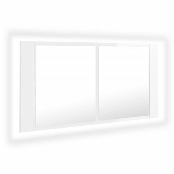 LED-speilskap til baderom høyglans hvit 90x12x45 cm
