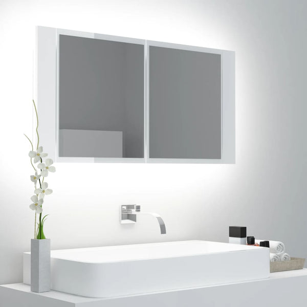 LED-speilskap til baderom høyglans hvit 90x12x45 cm