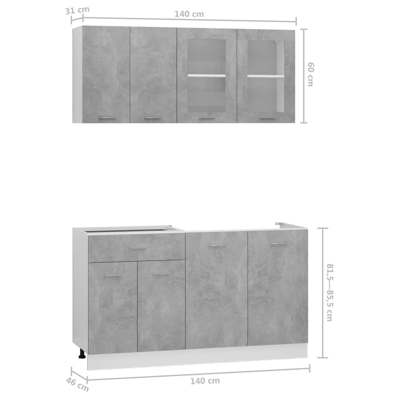 Kjøkkenskapsett 4 deler betonggrå sponplate