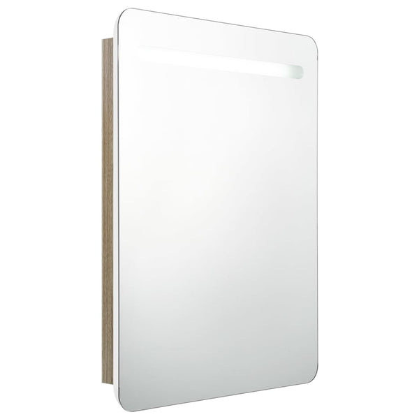 LED-speilskap til bad hvit og eik 60x11x80 cm