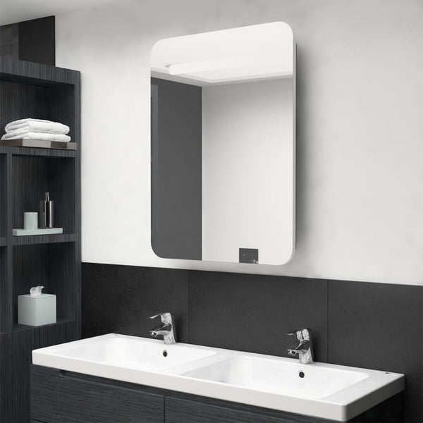LED-speilskap til bad hvit og eik 60x11x80 cm