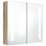 LED-speilskap til bad hvit og eik 62x14x60 cm